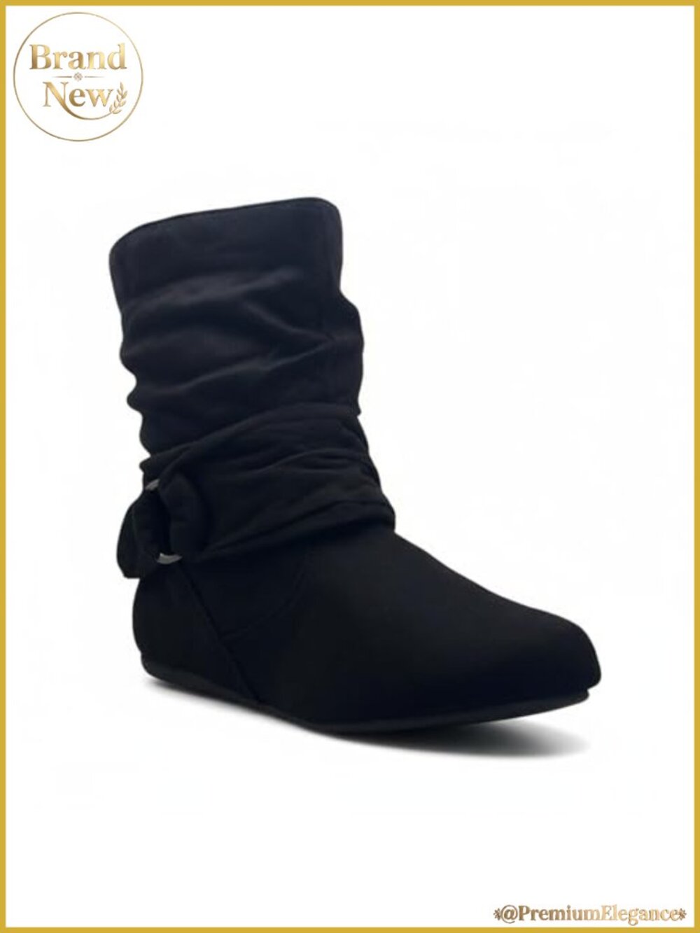 Suede Slouch Mid Calf Booties Low Heel Zip Up Casual Ankle Bootie
